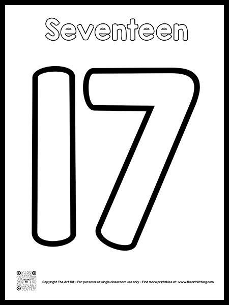 Number 17 Coloring Page FREE Printable | Numbers preschool, Free ...