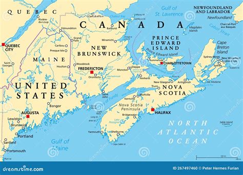 The Maritimes, The Maritime Provinces Of Eastern Canada, Political Map ...