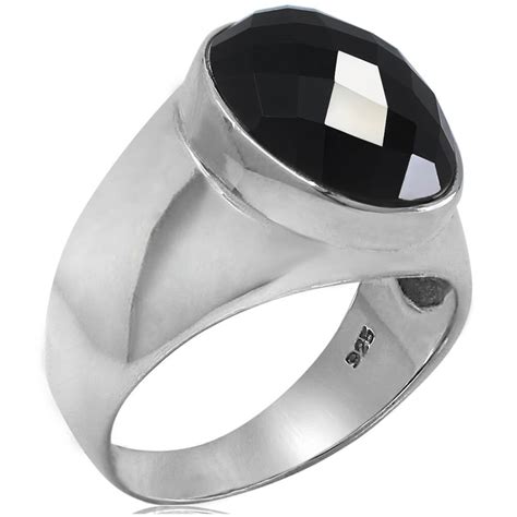 Black Onyx Ring for Men - 925 Sterling Silver & Oval Stone - VY Jewelry