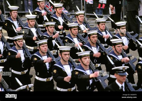 London Lord Mayors Show Royal Navy sailors marching selective focus ...