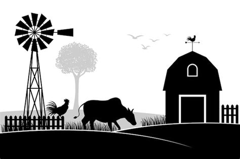 Free Vector | Hand drawn farm silhouette