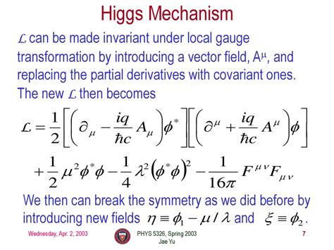 PHYS 5326 – Lecture #19 Wrapping up the Higgs Mechanism - ppt download