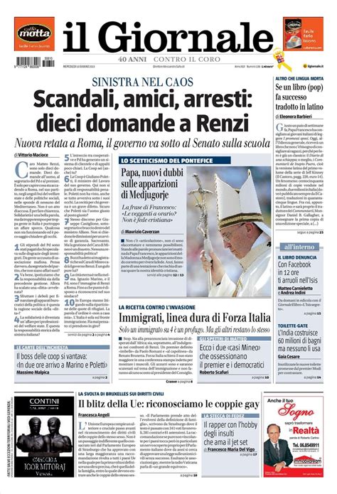 Le prime pagine dei quotidiani che sono in edicola oggi 10 giugno 2015 ...