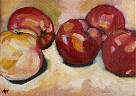 Original Painting Oil on Canvas panel Five Apples #Impressionism ...