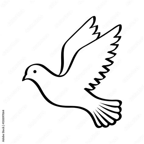 Flying bird - dove or pigeon with its wings spread line art vector icon ...