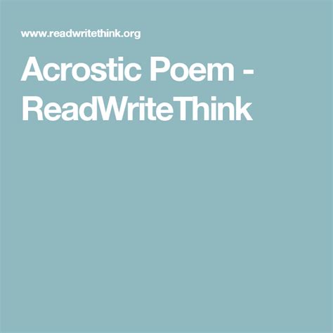 Acrostic Poem - ReadWriteThink Teaching Writing, Teaching English ...