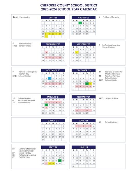 Cherokee County School District Calendar 2023-2024 in PDF