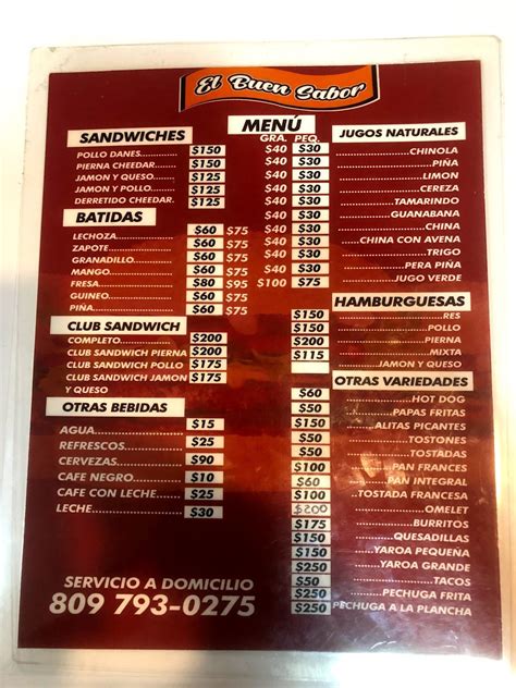 Menu at Barra el buen sabor, La Guayiga