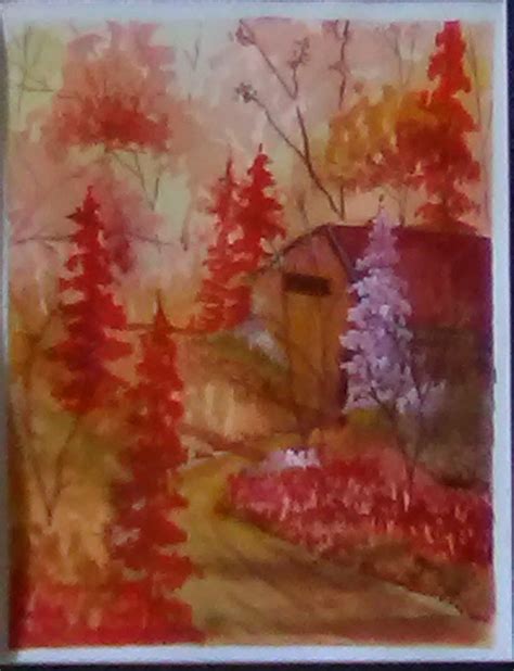 Autumn Red Forest Watercolor Landscape Painting Print of - Etsy