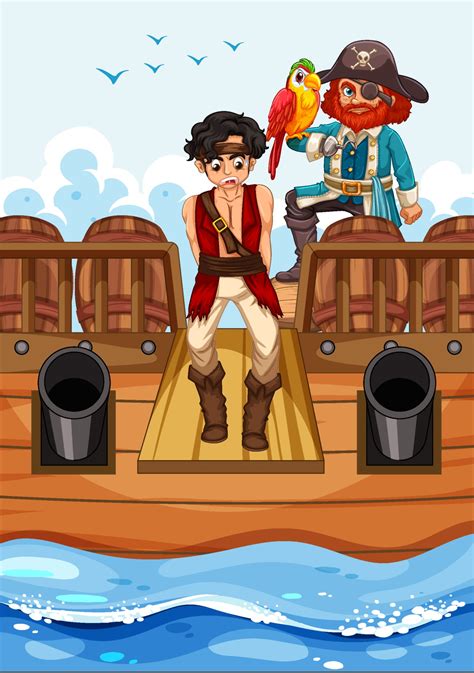 Pirate concept with a boy cartoon character walking the plank on the ...