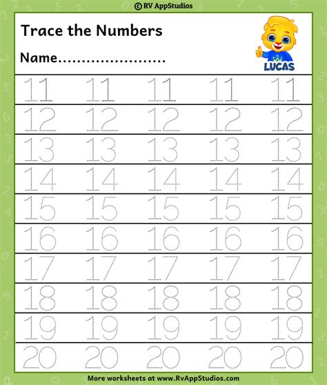 Free Trace The Numbers (11-20) Worksheets For Kids