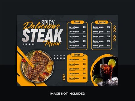 Premium Vector | Spicy delicious steak Landscape menu design