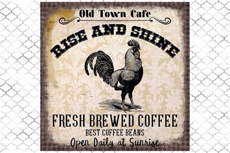 Vintage Coffee Cafe Sign, Rooster, Art Print Sublimation PNG