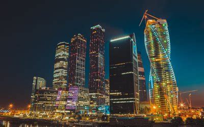 Download Moscow City, night, lights, skyscrapers, Moscow, Russia ...