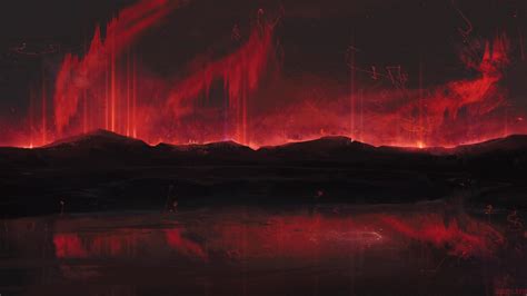 wallpaper mountains, art, dark, red, spots HD : Widescreen : High ...