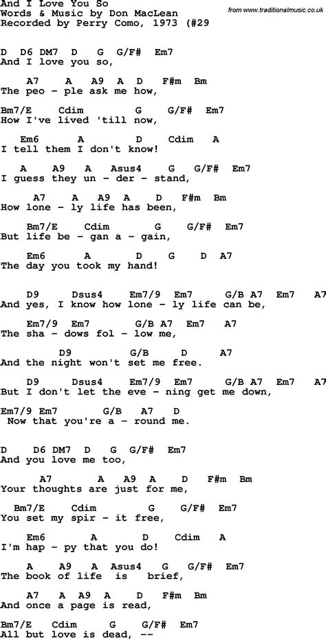 Song lyrics with guitar chords for And I Love You So - Perry Como, 1973 ...