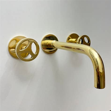 Natural Brass Wall Mount Faucet Unlacquered Brass Sink Faucet - Etsy