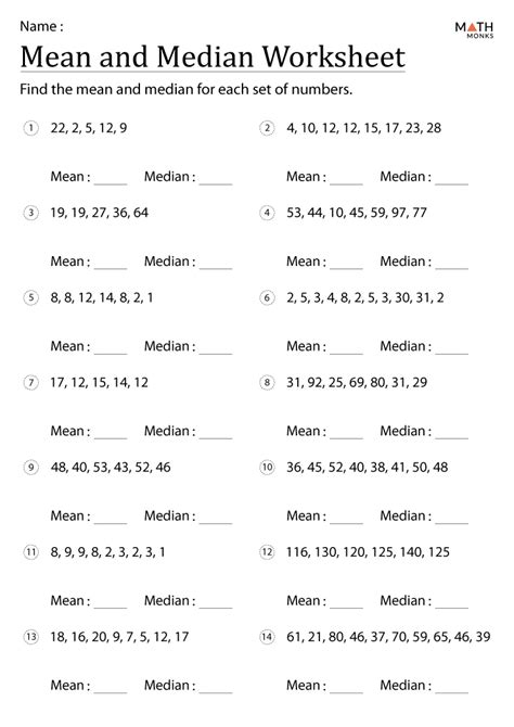 Mean Median Mode Range Worksheets - Math Monks