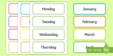 Free Printable Days of the Week & Months of the Year Labels