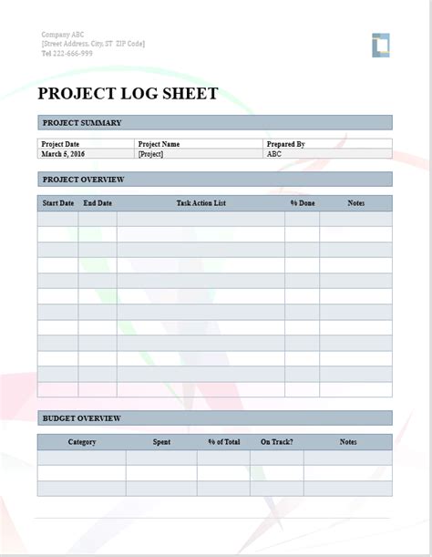 Project Log Template - Word Templates for Free Download