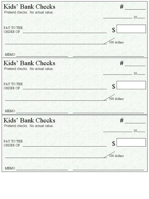 Fake Printable Checks Template for Kids Life Skills Lessons, Teaching ...