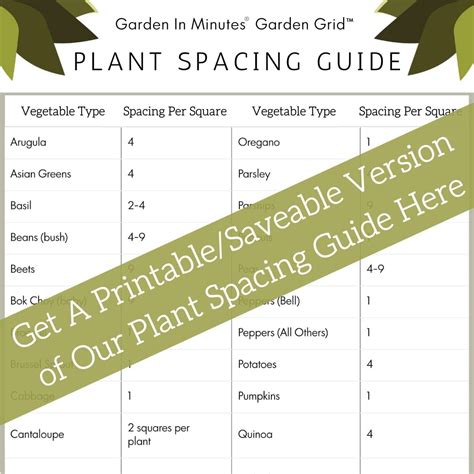 Printable Square Foot Gardening Spacing Chart