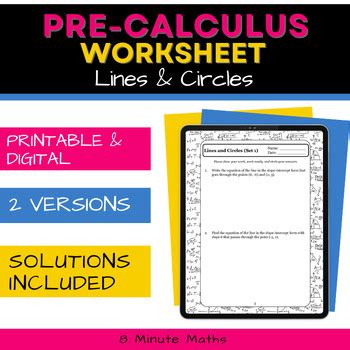 Precalculus Worksheet: Lines and Circles- Engaging Practice Problems