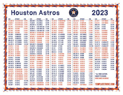 Printable 2023 Houston Astros Schedule