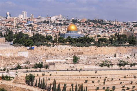 Jerusalem, Israel, View from Mount Scopus, Mount of Olives Cemetery ...