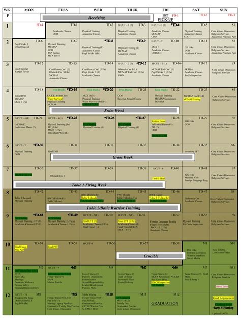 Recruit Training Matrix | Training schedule, Marine corps bootcamp ...