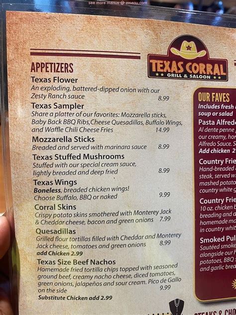 Online Menu of Texas Corral Restaurant, Stevensville, Michigan, 49127 ...