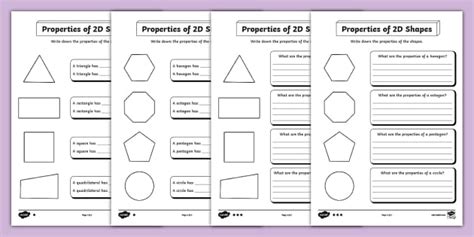 Year 2 Properties of 2D Shapes Differentiated Worksheet - Twinkl