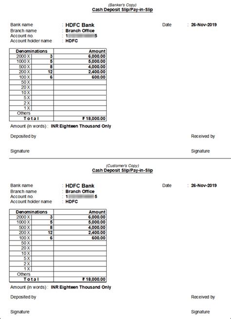 Cash Deposit Slip