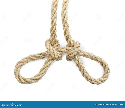 Hemp Rope with Knots Isolated on White, Top View Stock Image - Image of ...