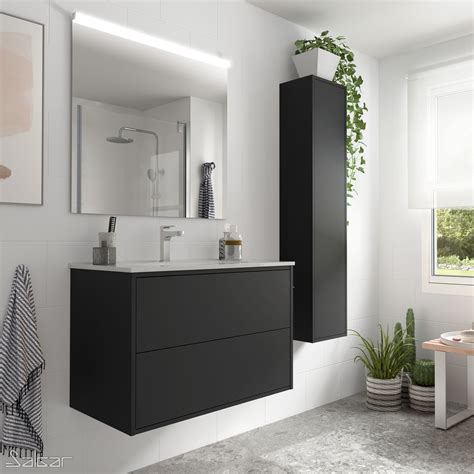 Bathroom Furniture Set Optimus 800 Matt Black Basin Mirror Light