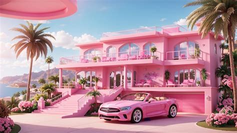 Premium AI Image | Dream house barbie with a pink car