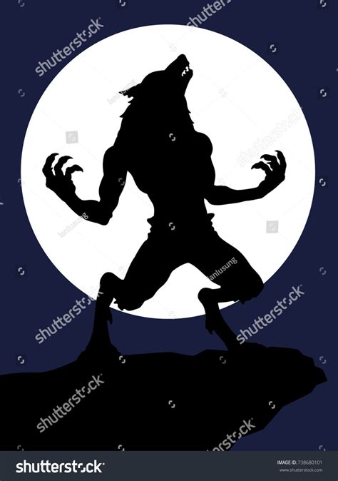 Cartoon Werewolf Howling Silhouette Moon Background: vetor stock (livre ...