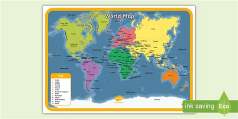 Labelled Printable World Map | World Geography Map - Twinkl