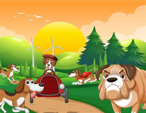 Park scene with many dogs cartoon 6928130 Vector Art at Vecteezy