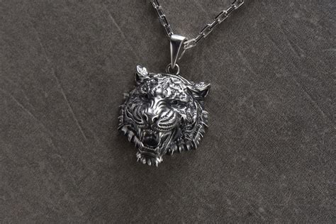 Tiger necklace Tiger jewelry Silver tiger Tiger pendant Animal | Etsy