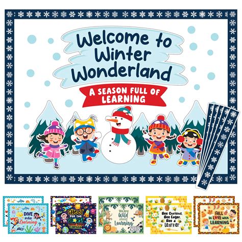 Buy 65 Pcs Winter Wonderland Bulletin Board Decorations with Borders ...