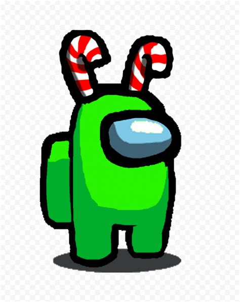 HD Among Us Lime Crewmate Character With Candy Cane Hat PNG | Citypng