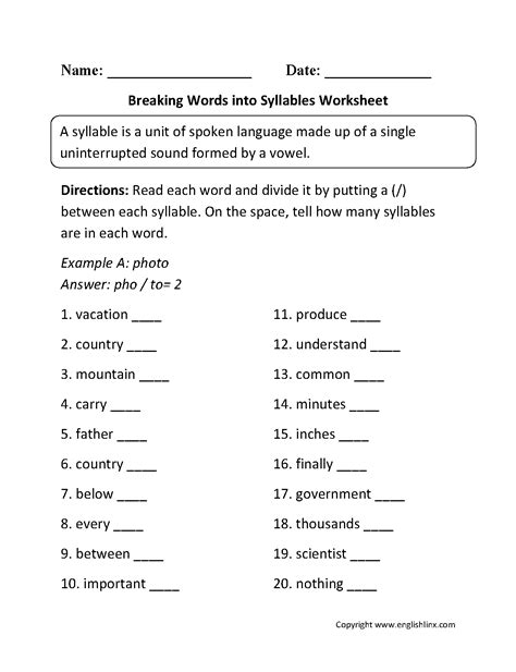 Syllables Worksheets | Syllable worksheet, Multisyllabic words, 2nd ...