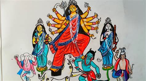 How To Draw Maa Durga With Color Pencil |Drawing Maa Durga Face Durga ...