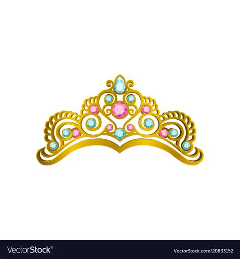 Golden queen crown with precious pink and blue Vector Image