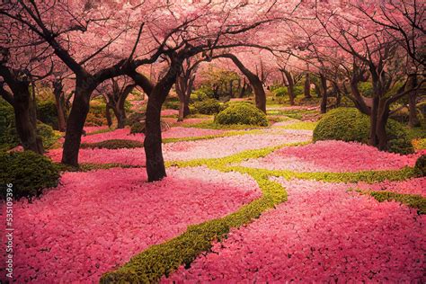 Beautiful cherry blossom sakura garden, spring nature background ...