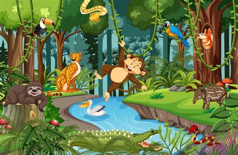 Wild animal cartoon character in the forest scene 2080822 Vector Art at ...