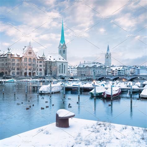 Old Zurich town in winter, view on | High-Quality Architecture Stock ...