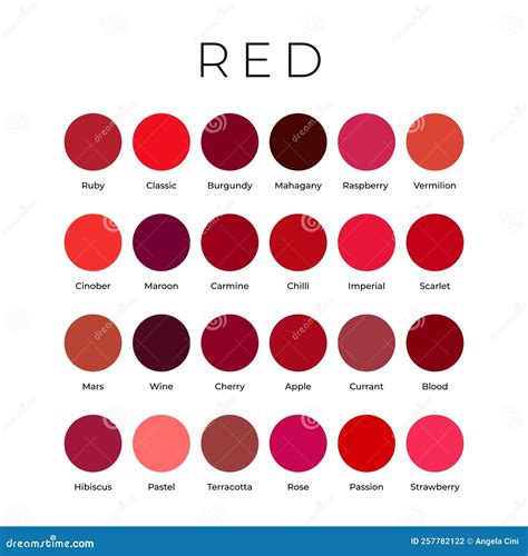 Red Color Shades Swatches Palette with Names Stock Vector ...