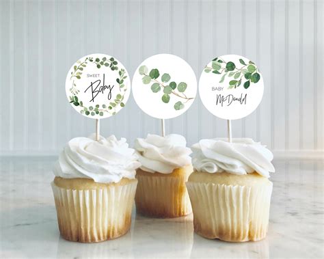 Greenery Baby Shower Cupcake Toppers Printable Cupcake | Etsy